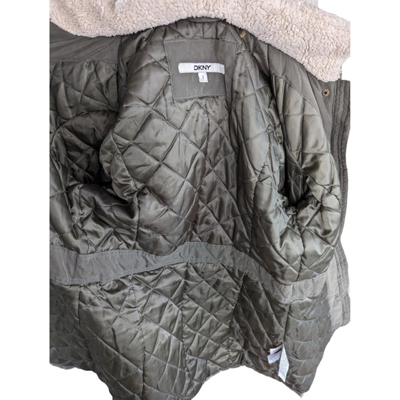 DKNY Women's Faux-Fur Hooded Parka Anorak Jacket Olive Green - Picture 11 of 11